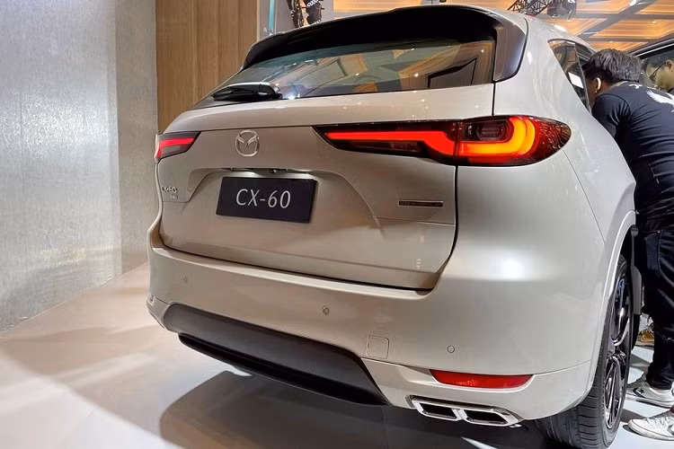 Trong khi đó, khu vực sườn xe đi kèm đường chân kính mạ crôm và bộ vành hợp kim với thiết kế đa chấu đẹp mắt. Ở chắn bùn trước còn có nẹp trang trí với dòng chữ "Inline 6", ám chỉ động cơ của xe. Đằng sau xe, Mazda CX-60 2023 được trang bị cụm đèn hậu nằm ngang với tạo hình chữ "L" ăn sâu vào cửa cốp. Bên dưới cản sau còn có 4 đầu ống xả giả, tạo cảm giác thể thao cho xe.