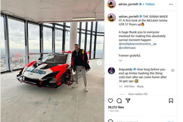 Trước làn sóng chỉ trích đó, Adrian Portelli không hề quan tâm, anh chỉ bày tỏ lời cảm ơn đối với những người đã hỗ trợ đưa chiếc siêu xe McLaren Senna GTR lên căn penhouse tầng 57.