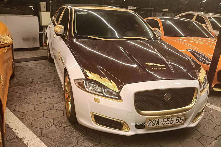 Tuy nhiên, do chủ xe là đại gia buôn lợn tại Hải Dương sinh năm Tỵ, nên trên các xe ông đều mạ vàng một con rắn ở thân.