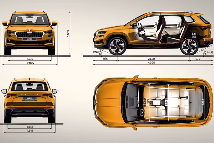 Được áp dụng ngôn ngữ thiết kế đặc trưng của thương hiệu Skoda, Karoq mang trên mình ngoại hình khá nam tính, vuông thành sắc cạnh thay vì bo tròn. Lưới tản nhiệt đa giác với mắt lưới nằm dọc, sơn màu đen bóng, và viền bao quanh mạ crôm. Kết hợp với đó là hệ thống đèn pha LED 2 tầng. Mâm xe kích thước 17 -19 inch tùy phiên bản.