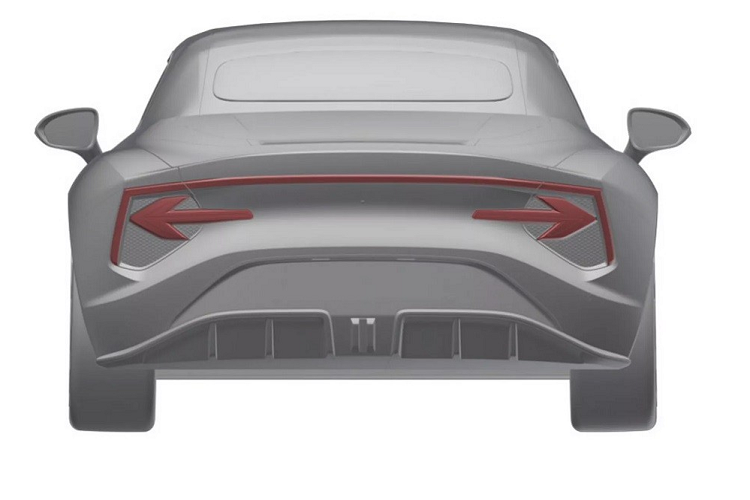 Cản sau của xe còn được tích hợp bộ khuếch tán gió. Bên trong MG Cyberster EV là không gian nội thất 2 chỗ ngồi và bọc da 2 màu tương phản. Điểm nhấn của nội thất nằm ở vô lăng hình chữ nhật, tương tự loại dùng cho xe điện Tesla và Lexus RZ450e.