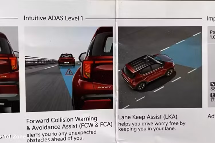 Khác với Seltos, Kia Sonet 2024 tại Ấn Độ chỉ có 8 tính năng ADAS, bao gồm hệ thống hỗ trợ giữ làn đường, cảnh báo lệch làn đường, cảnh báo người lái mất tập trung, hỗ trợ bám làn đường, hỗ trợ đèn pha, cảnh báo sớm và hỗ trợ tránh va chạm cũng như cảnh báo phương tiện phía trước khởi hành.