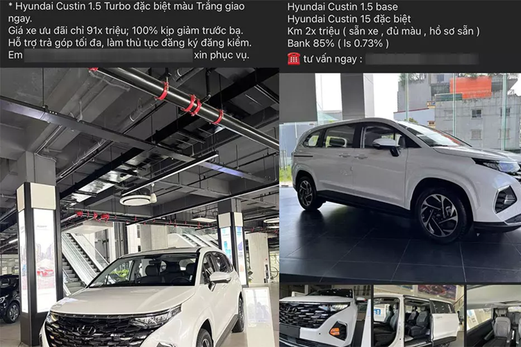 Trong khi đó, một đại lý khác tại khu vực tỉnh Bắc Giang giảm giá xe Hyundai Custin chỉ còn 832 triệu đồng ở bản Tiêu chuẩn và 927 triệu đồng ở bản Đặc biệt. So với mức khuyến nghị của nhà sản xuất, 2 bản này rẻ hơn 18 triệu đồng.