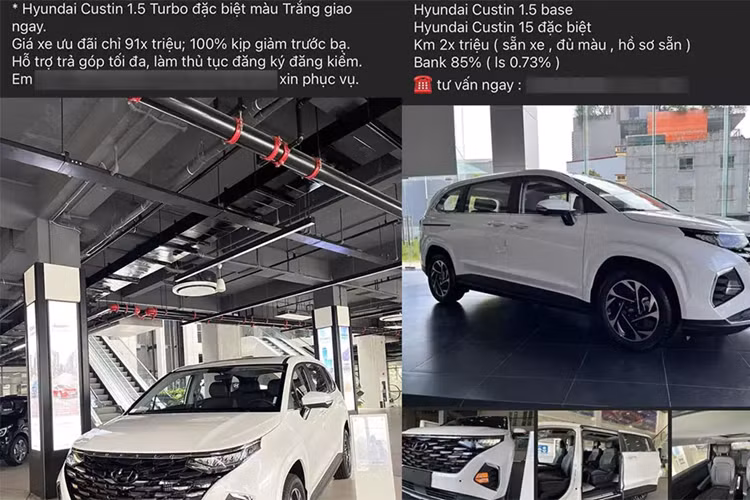 Trong khi đó, một đại lý khác tại khu vực tỉnh Bắc Giang giảm giá xe Hyundai Custin chỉ còn 832 triệu đồng ở bản Tiêu chuẩn và 927 triệu đồng ở bản Đặc biệt. So với mức khuyến nghị của nhà sản xuất, 2 bản này rẻ hơn 18 triệu đồng.