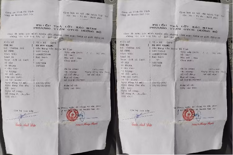 Vụ việc đang được cơ quan công an xác minh làm rõ. Tối 3/8, anh D. cho biết đã bị Công an TP Hà Tĩnh triệu tập để tường trình vụ việc. Hiện, toàn bộ hồ sơ và chiếc xe Honda Super Dream đời 2003 biển số 38 F8-8888 của anh D. đang bị tạm giữ tại cơ quan công an. Hiện vụ việc vẫn đang được công an xác minh và điều tra.