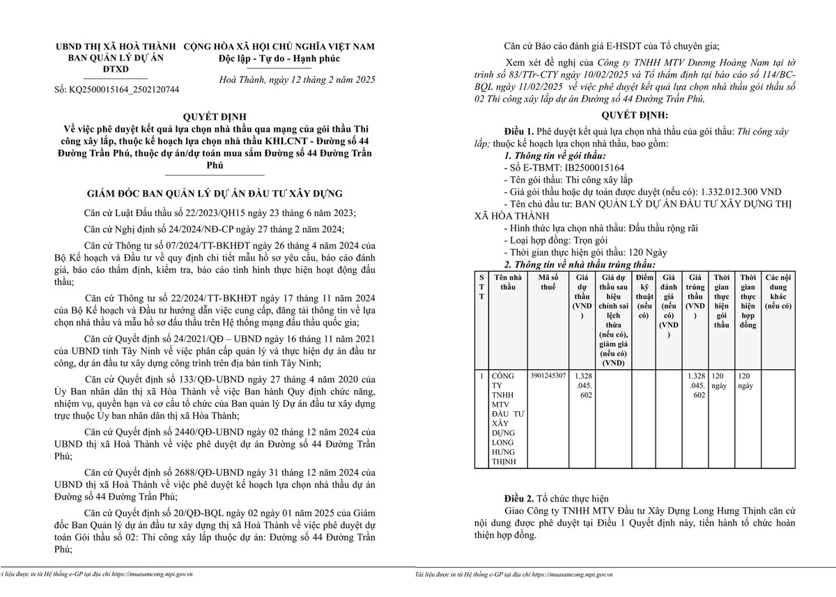 Tây Ninh: Gói thầu thi công xây lắp về tay Cty Long Hưng Thịnh Tay Ninh: Goi thau thi cong xay lap ve tay Cty Long Hung Thinh