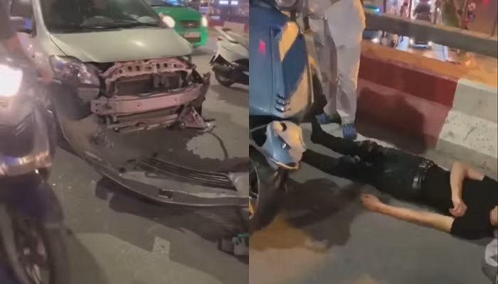 Nguoi phu nu lai xe o to gay tai nan lien hoan tai Ha Noi