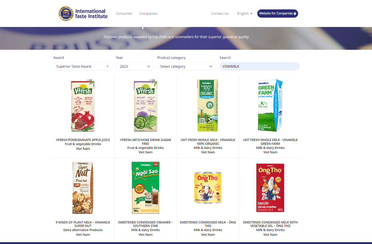 Lan dau tien Viet Nam co san pham sua dat giai cao nhat ve vi ngon tai giai thuong Superior Taste Award