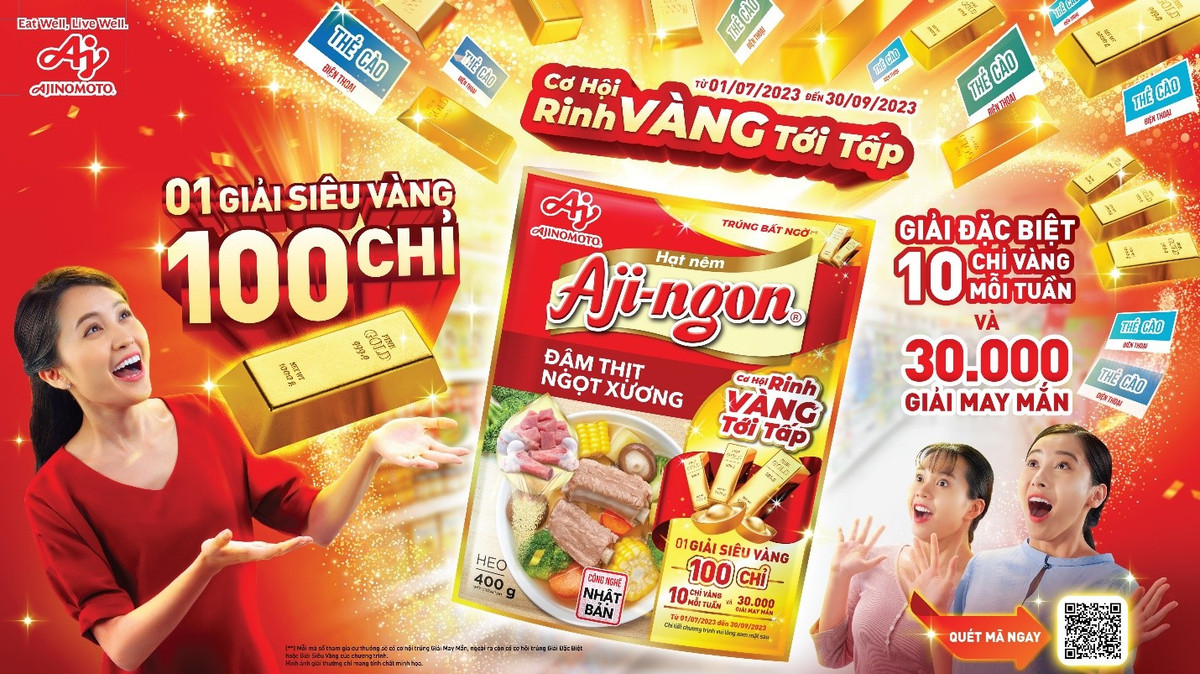 Cơ hội trúng 100 chỉ vàng PNJ và hơn 30.000 giải thưởng hấp dẫn khác từ Aji-ngon® Co hoi trung 100 chi vang PNJ va hon 30.000 giai thuong hap dan khac tu Aji-ngon®