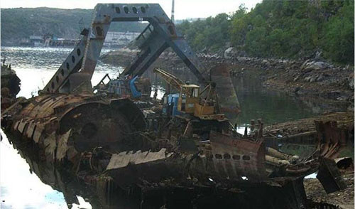 Bãi chứa các tàu ngầm cũ hỏng của Hạm đội Thái Bình Dương Nga.