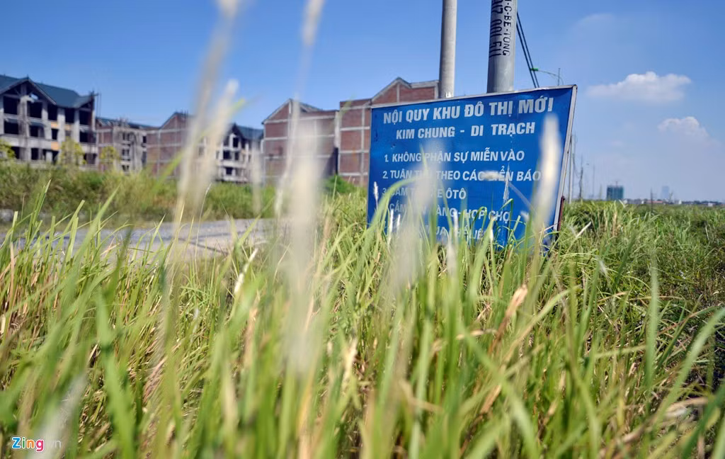 Những biển cấm, nội quy trong khu đô thị bị che khuất bởi đám cỏ dại.