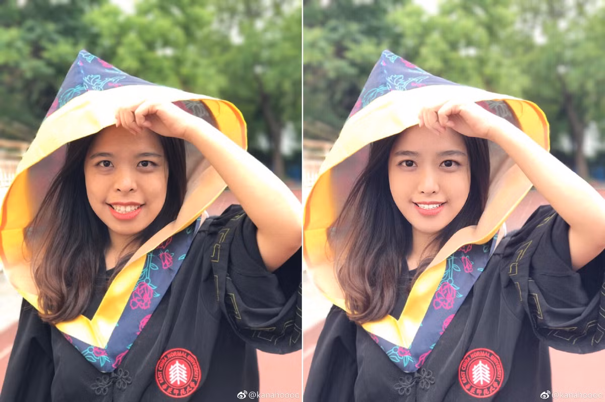 Từ một cô nàng có nhan sắc trung bình, cô bạn đã được thánh photoshop Kanahoooo hô biến thành mỹ nữ đại học xinh xắn, dễ thương. (Nguồn Youthwant)