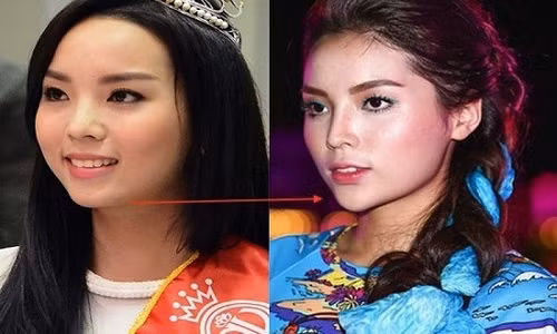 Cùng một góc chụp, chiếc cằm của cô có hình dáng bất thường.