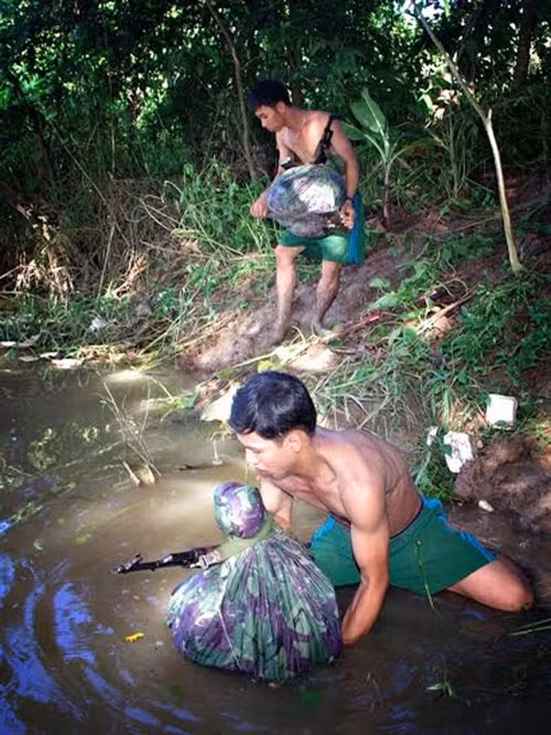 Những năm qua đơn vị đã chủ động, sáng tạo, đổi mới về nội dung, phương pháp huấn luyện, không ngừng nâng cao khả năng cơ động, sẵn sàng chiến đấu trên địa hình sông nước. Ảnh: Các chiến sĩ chuẩn bị vượt sông.