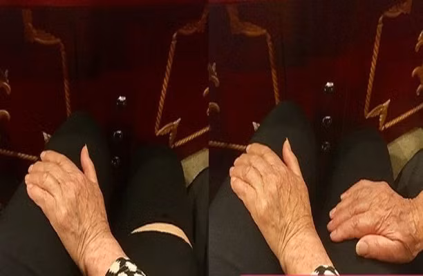 Khi thấy cả hai ống quần đều bị rách, bà liền dùng hai tay để che cho cháu cẩn thận. Thậm chí, bà nội nghiêng hẳn người sang một bên để với tay che chắn. Hành động này đã khiến cộng đồng mạng phát sốt vì sự lo lắng đầy dễ thương của người bà.