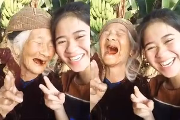 Hồi tháng 3, đoạn clip quay cảnh cụ bà hóm hỉnh tạo dáng bên cháu gái thành tâm điểm chú ý. Chủ nhân đoạn quay phim thu hút hơn một triệu lượt xem là Lê Thị Ngọc, 19 tuổi, quê Nghệ An. Trong đoạn quay, bà nội 93 tuổi của cô gái có nhiều biểu cảm teen, nhí nhảnh bất ngờ.
