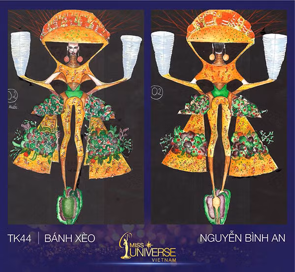 Trong cuộc thi này, không ít mẫu thiết kế có ý tưởng táo bạo, bất ngờ xuất hiện và nhận được sự yêu thích của cư dân mạng. Nhiều món ăn quen thuộc của Việt Nam như bánh xèo, phở... cũng được hiện thực hóa bằng những thiết kế độc đáo. Ảnh tác phẩm dự thi "Bánh xèo" của tác giả Nguyễn Bình An.