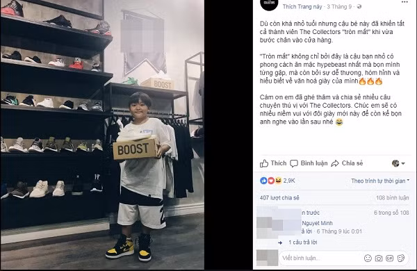 Ngay sau khi xuất hiện trên các trang mạng xã hội nổi tiếng, câu chuyện về bộ sưu tập giày của một cậu bé P.T.N sinh năm 2005 ở TP HCM đã gây ra một cơn "bão" mạng. Còn nhỏ tuổi nhưng nhóc tì này có một tủ giày đáng ngưỡng mộ, với nhiều thương hiệu nổi tiếng, và giá thành không hề rẻ. Thậm chí, dân mạng còn ao ước gọi đó là "tủ giày con nhà người ta".