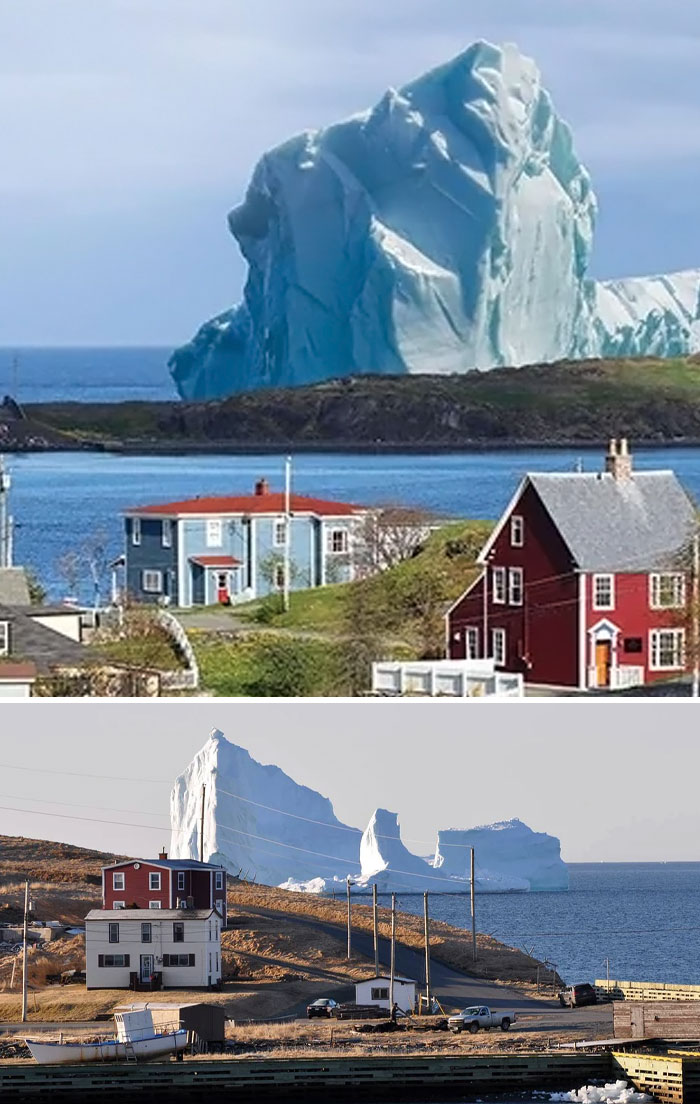 Tảng băng khổng lồ trôi qua thị trấn ở Newfoundland.