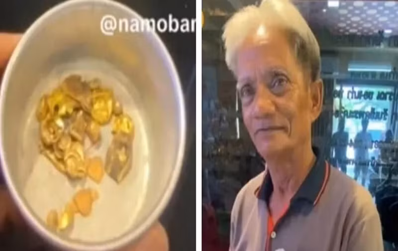 Nhan vien tang le gom rang vang tu lo hoa tang duc thanh thoi