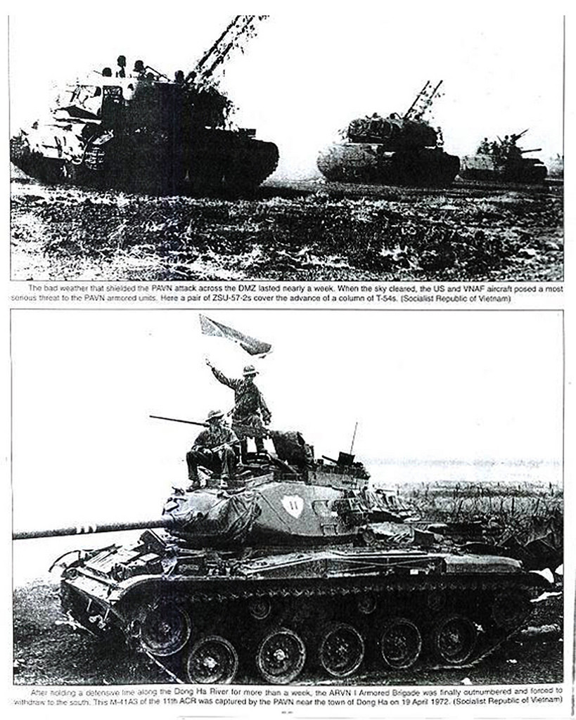 Hình trên: Dàn pháo phòng không ZSU-57 của Quân Giải phóng. Hình dưới: Xe tăng M41 của quân đội ngụy Sài Gòn được phía ta hạ gục và thu giữ làm chiến lợi phẩm. Nguồn ảnh: Flickr.