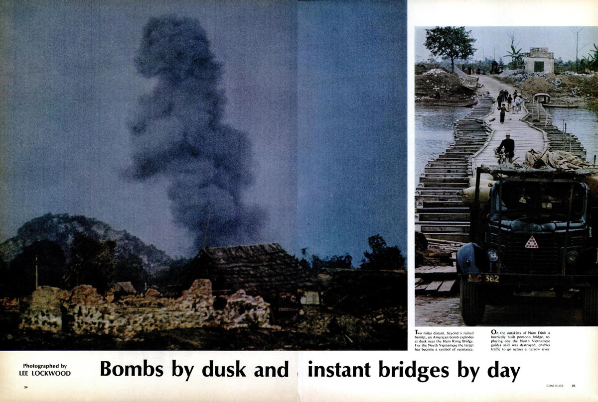 Gần như mọi cây cầu bắc qua sông Hồng đều bị đánh gẫy, người dân phải sử dụng tới phần lớn là cầu phao để di chuyển và chỉ có một số ít cầu phao có khả năng cho phép xe tải cỡ lớn đi qua. Nguồn ảnh: Flickr