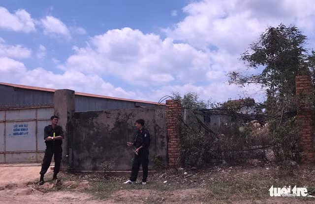 Cảnh sát đặc nhiệm bảo vệ một xưởng gỗ của Phượng "râu" đang được kiểm kê, phân loại - Ảnh: TRUNG TÂN