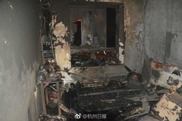 Căn phòng trọ cháy rụi sau vụ việc. Ảnh: ETtoday.