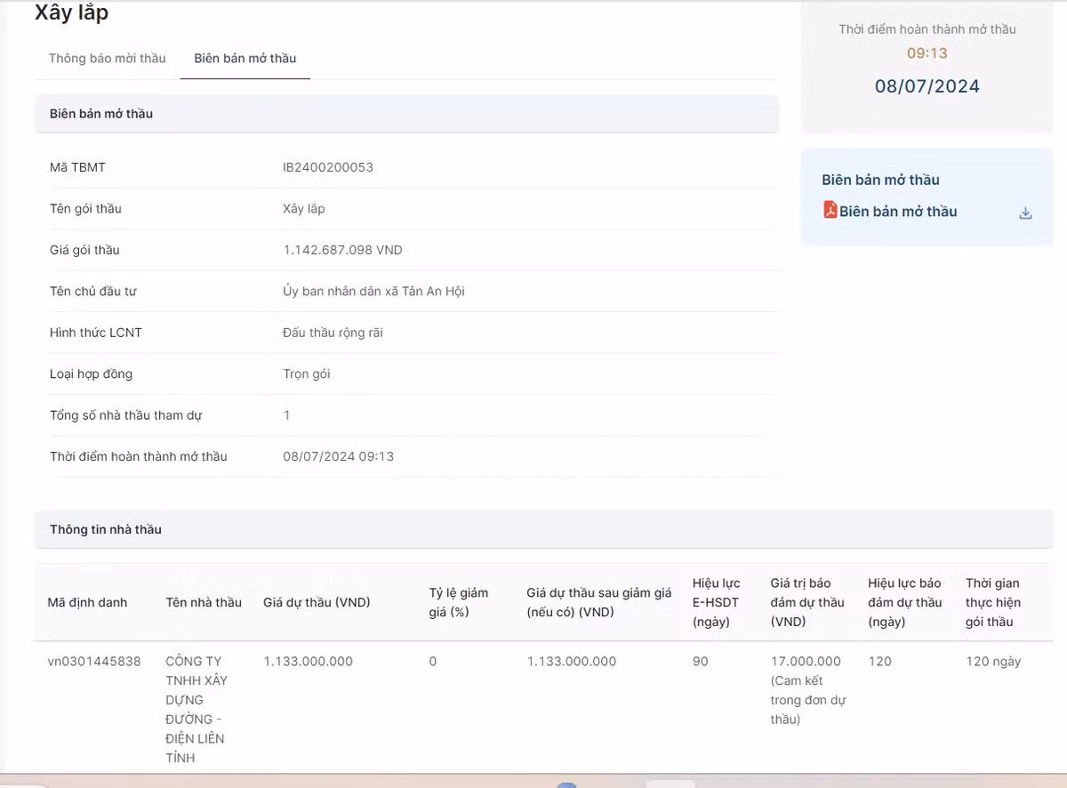 TP HCM: Goi xay lap tai Tan An Hoi, chi 1 nha thau tham gia