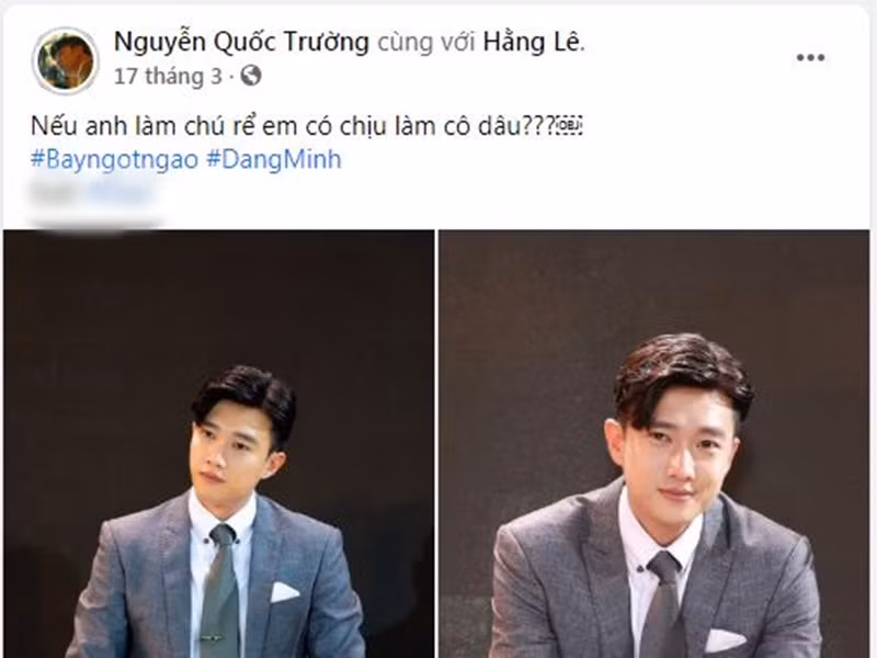 Cách đây không lâu, Quốc Trường chia sẻ hình ảnh quảng bá phim "Bẫy ngọt ngào" đồng thời gắn thẻ tài khoản của Minh Hằng kèm lời thả thính.