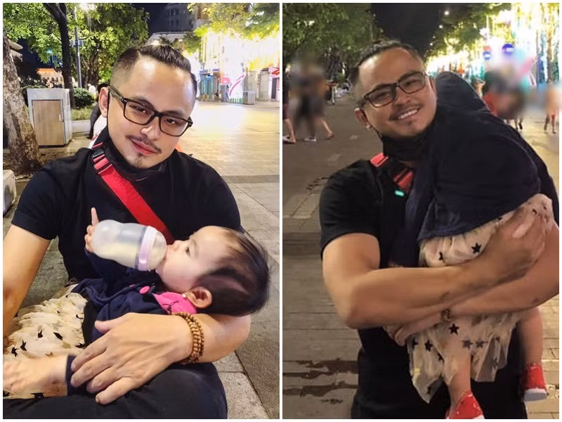 Hình ảnh nam diễn viên phim "Bố già" bồng bế con gái trong một lần đi chơi.