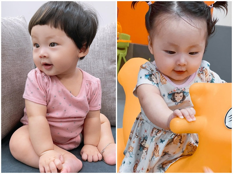 Bé Ốc có vẻ ngoài bụ bẫm, làn da trắng hồng, mái tóc dày.