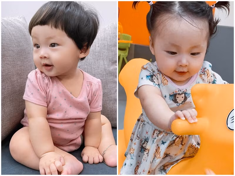 Bé Ốc có vẻ ngoài bụ bẫm, làn da trắng hồng, mái tóc dày.