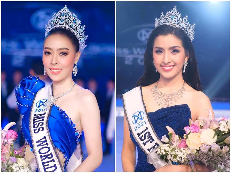 Vừa đăng quang Hoa hậu Thế giới Lào 2021 được 3 ngày, Phongsavanh Souphavady (trái) trả vương miện vì ồn ào khai gian tuổi. Sau khi Hoa hậu Lào trả vương miện, Á hậu Phonevilai Luanglath sẽ thế ngôi.