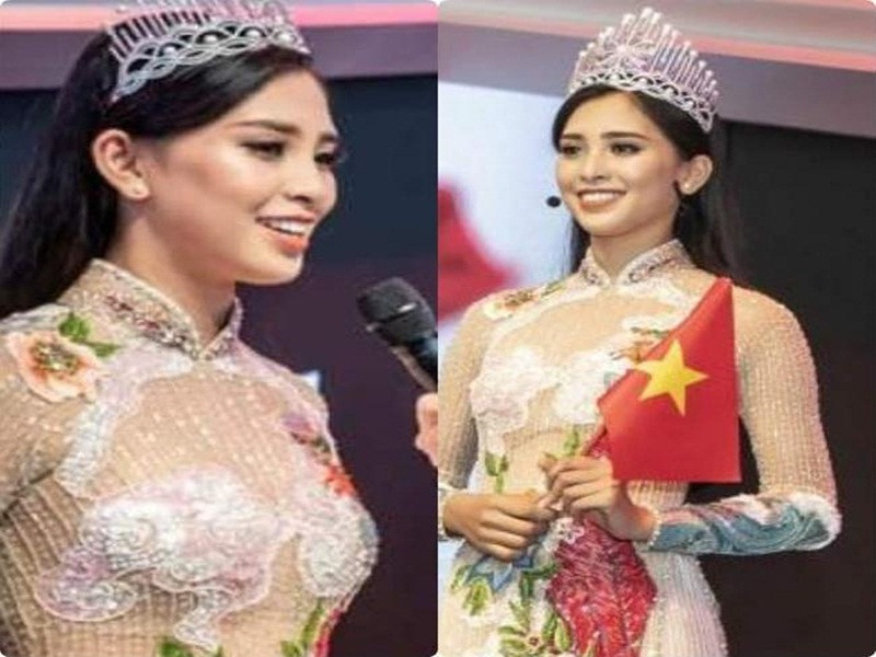 Tiểu Vy còn bị chê kém duyên khi mặc áo dài để lộ nội y. Ảnh: Thời đại plus