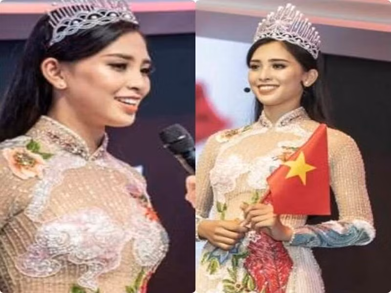 Tiểu Vy còn bị chê kém duyên khi mặc áo dài để lộ nội y. Ảnh: Thời đại plus