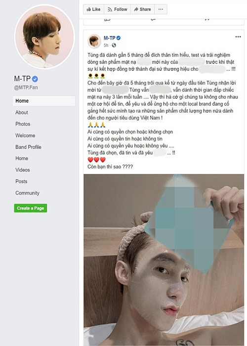 Sơn Tùng M-TP cũng từng bị tố PR cho một thương hiệu mỹ phẩm bị cho là kém chất lượng. Sau đó, nam ca sĩ khẳng định bản thân đã dành gần 5 tháng để tìm hiểu, test và trải nghiệm dòng sản phẩm mặt nạ mà anh đang làm đại sứ thương hiệu.