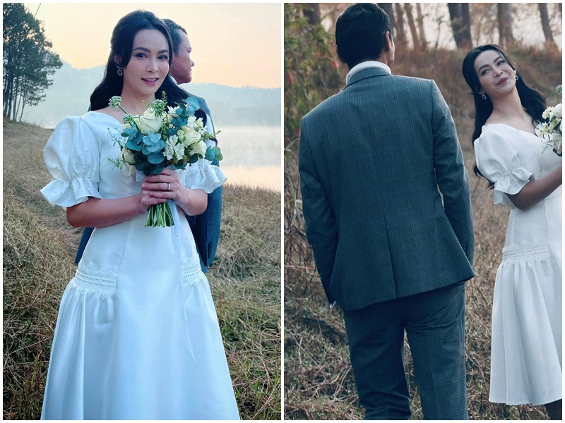 Theo Zing, Mỹ Ngọc quen ông xã doanh nhân cách đây 4 năm trong một lần làm MC cho sự kiện về golf, còn anh là người chơi. Cô kém nửa kia 12 tuổi. Chênh lệch tuổi tác nhưng cả hai có sự ăn ý trong cuộc sống.