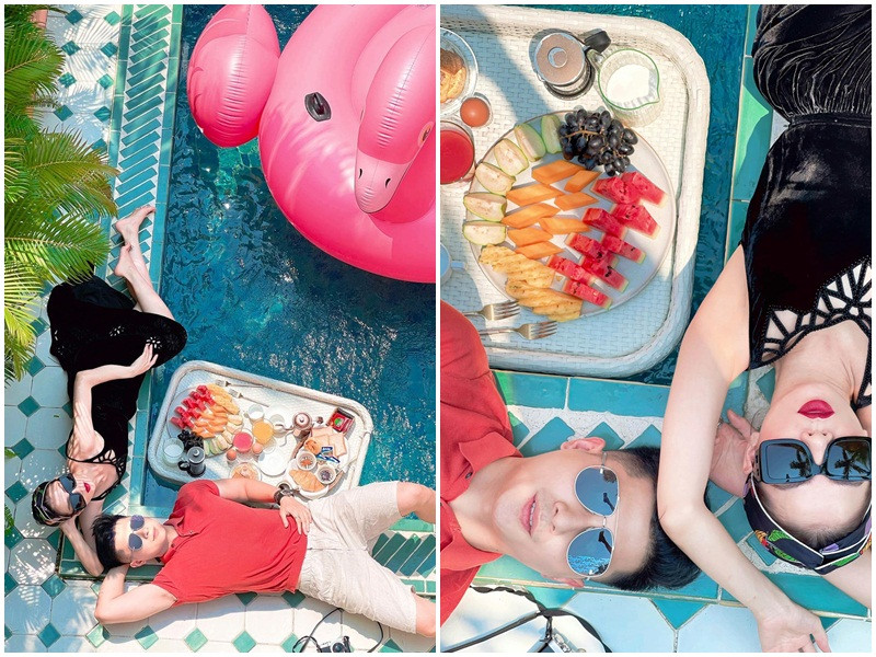 Trong những ngày qua, Lệ Quyên và tình trẻ nghỉ dưỡng bên nhau. Cả hai khoe ảnh bên bể bơi, thăm chùa Cầu, Hội An.