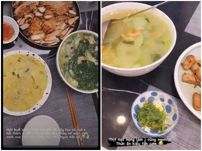 Ngày sinh nhật, Phanh Lee được chồng tặng hoa và quà. Ngoài ra, cô còn được nửa kia chuẩn bị bữa sáng. Nữ diễn viên nức nở khen tài nấu ăn của chồng.