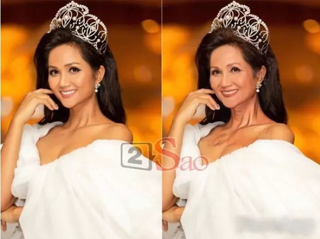 H'Hen Niê thực sự đã có pha lão hóa "hú hồn" khi tự selfie bằng app.