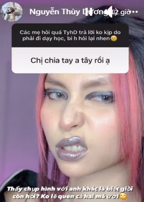 Mới đây, khi được người hâm mộ hỏi về việc chia tay bạn trai ngoại quốc, Thùy Dương phản hồi: "Thấy chụp hình với anh khác là biết rồi còn hỏi. Không lẽ quen cả hai".