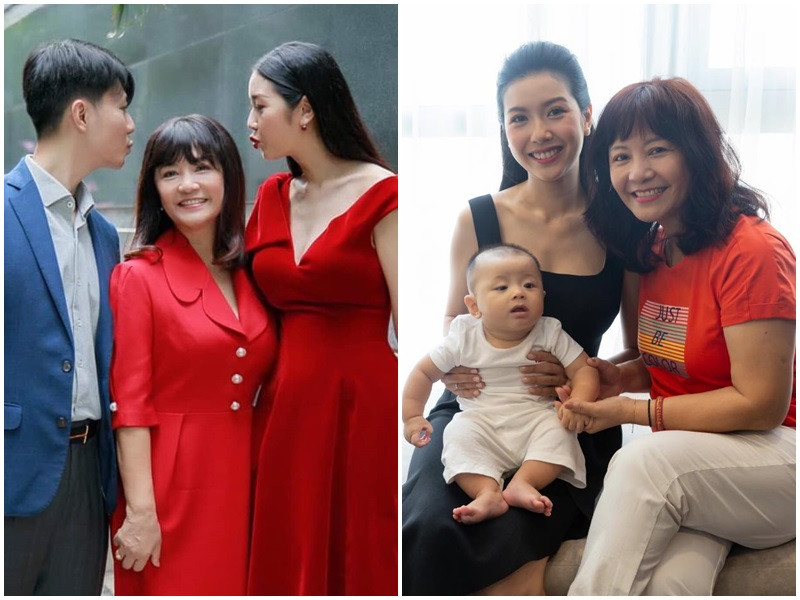 Thúy Vân luôn được mẹ chồng yêu thương, chăm sóc lúc mang bầu. Khi bé Nhật Tôn chào đời, mẹ chồng của Thúy Vân cũng phụ giúp việc chăm sóc bé.