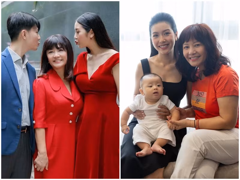 Thúy Vân luôn được mẹ chồng yêu thương, chăm sóc lúc mang bầu. Khi bé Nhật Tôn chào đời, mẹ chồng của Thúy Vân cũng phụ giúp việc chăm sóc bé.