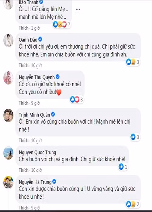 Bạn bè, đồng nghiệp chia buồn và động viên nghệ sĩ Minh Hằng vượt qua nỗi đau mất người thân.