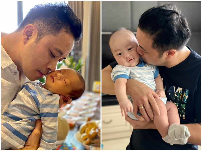 Khoảnh khắc Victor Vũ cưng nựng cậu con trai thứ hai.