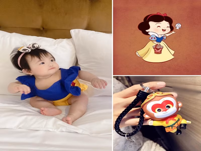 Nữ ca sĩ còn ghép ảnh bé Winnie với nàng Bạch Tuyết và Tôn Ngộ Không. "Mẹ chỉ order Bạch Tuyết nhưng không ngờ được shipper khuyến mãi thêm Tôn Ngộ Không", Đông Nhi viết.