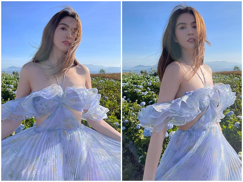Ngọc Trinh diện váy gợi cảm, xinh như công chúa khi dạo chơi tại một địa điểm của Đà Lạt.