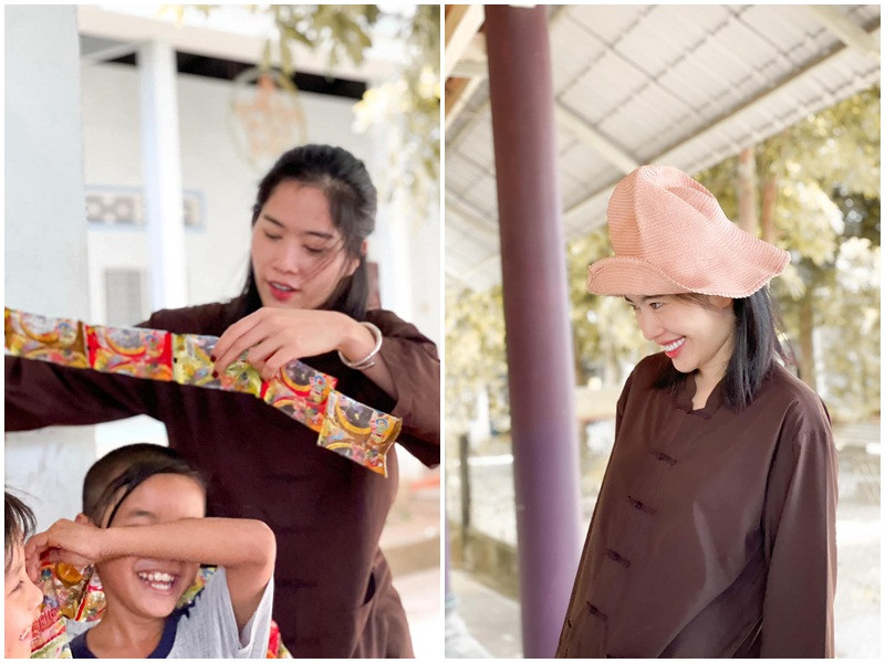 Chân dài sinh năm 1996 tươi rói trong một chuyến từ thiện.