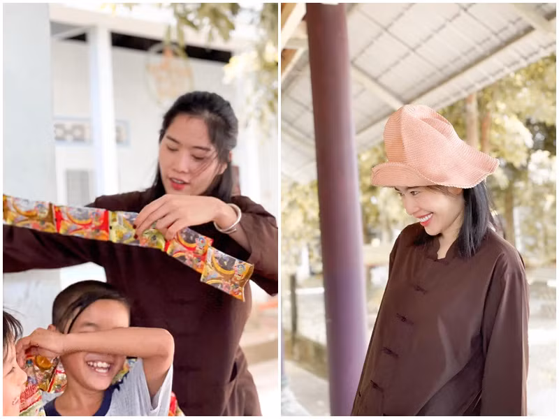 Chân dài sinh năm 1996 tươi rói trong một chuyến từ thiện.